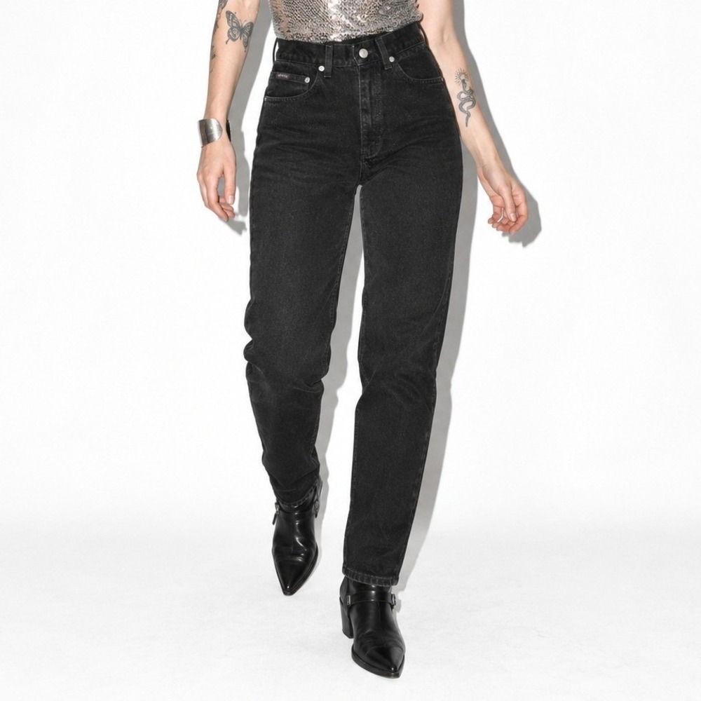 90s Vintage Black High Waist Tapered Leg Jeans Womens 2 Black Riders Denim Long